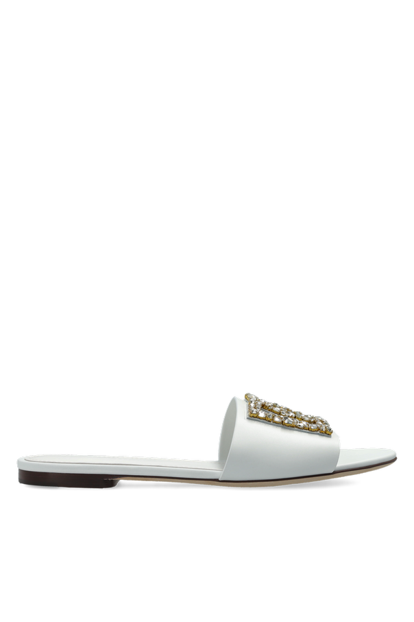 Leather slides with shimmering embellishments od Dolce & Gabbana