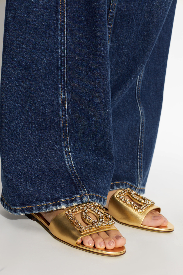Dolce & Gabbana Leather slides with shimmering embellishments