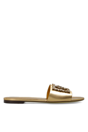 Leather slides with shimmering embellishments