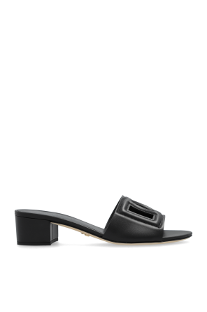 Leather heeled slides