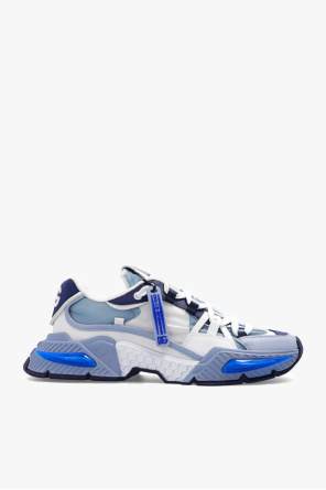 Emporio Armani Sneakers van leer met mesh en kleurvlakken in wit marineblauw
