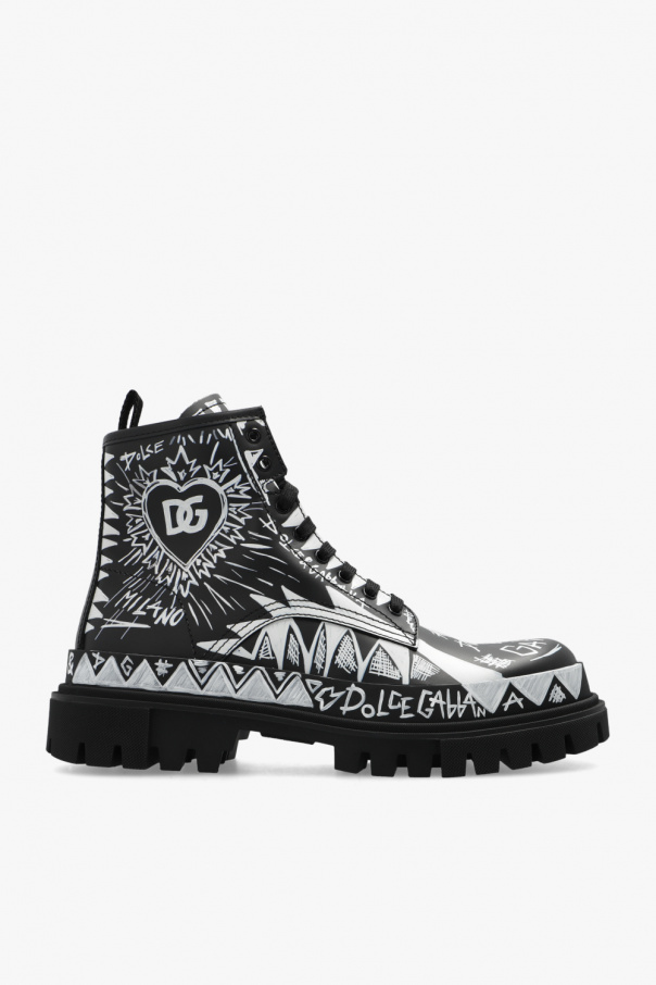 Dolce & Gabbana embroidered DG swimsuit Leather combat boots