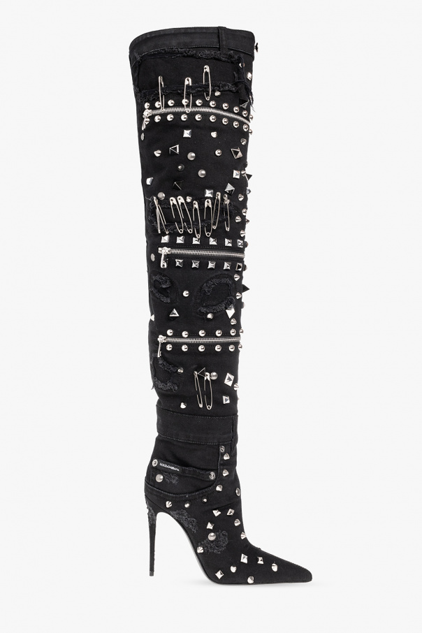 Dolce lace-detail & Gabbana Embellished heeled boots