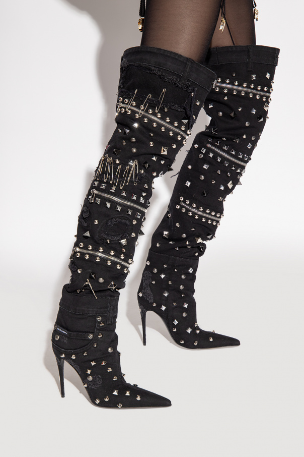 Dolce lace-detail & Gabbana Embellished heeled boots