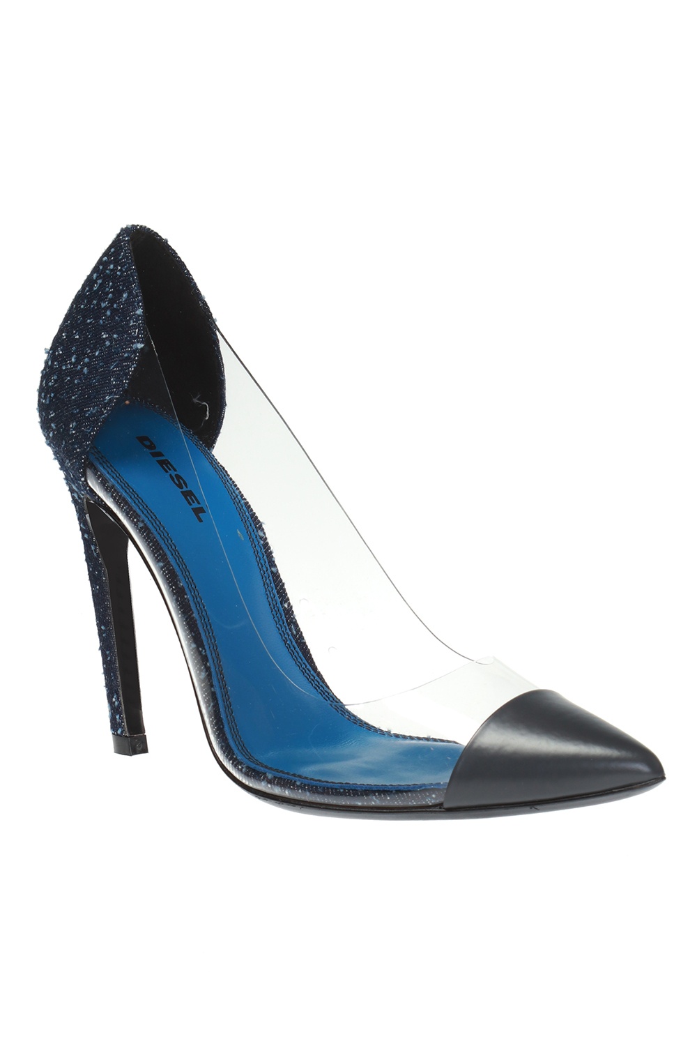 Women's Dark Denim Open Toe Chunky Heel Pumps-Blue