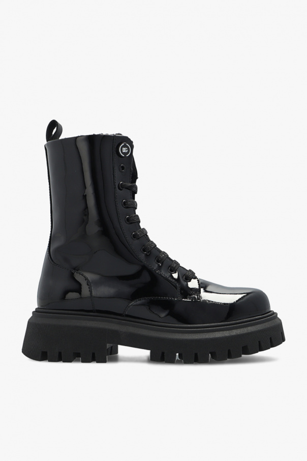 Slim Aarons La Dolce Vita Patent-leather combat boots