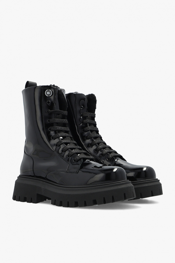 Dolce & Gabbana Kids colourblock lace-up sneakers Patent-leather combat boots