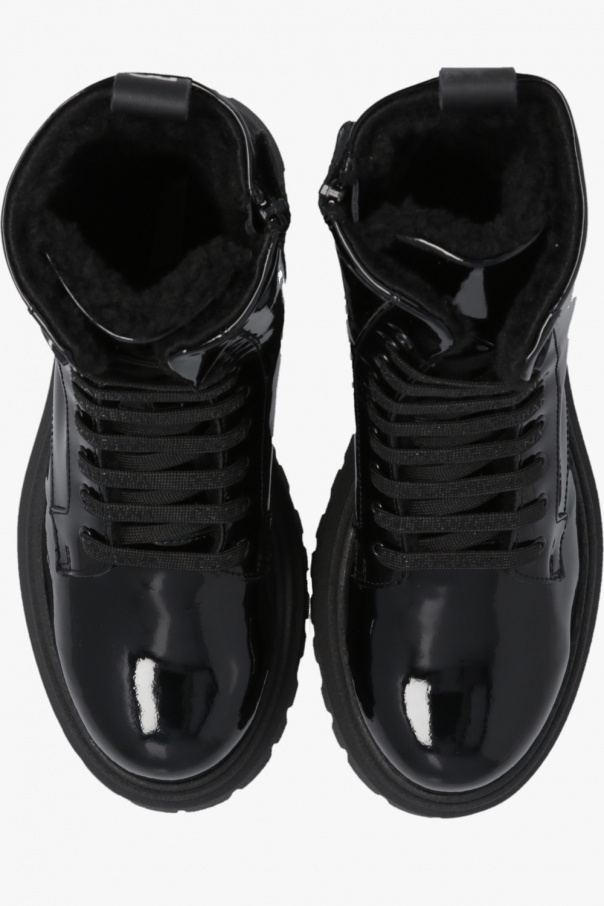 Dolce & Gabbana Kids colourblock lace-up sneakers Patent-leather combat boots