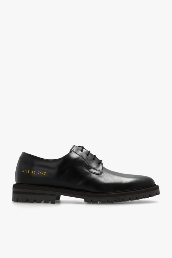 Common Projects office synthetic animal chunky lace up boots black patent