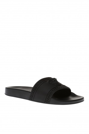 Versace black leather buckle sandals