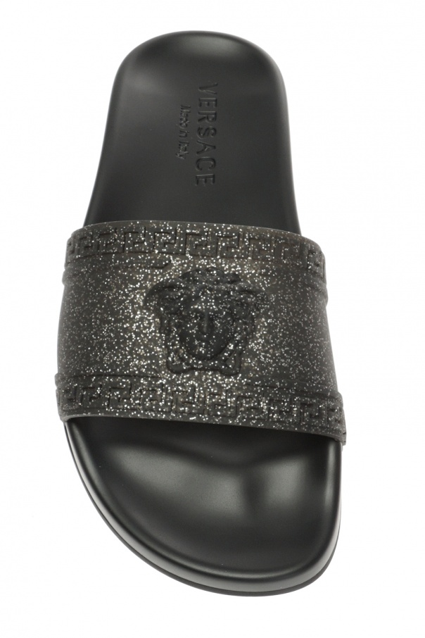 versace glitter slides