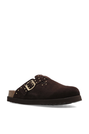 Scholl Brown leather ‘Beatriz Clog Fur’ clogs