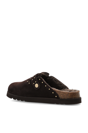 Scholl Brown leather ‘Beatriz Clog Fur’ clogs
