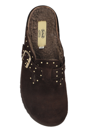 Scholl Brown leather ‘Beatriz Clog Fur’ clogs