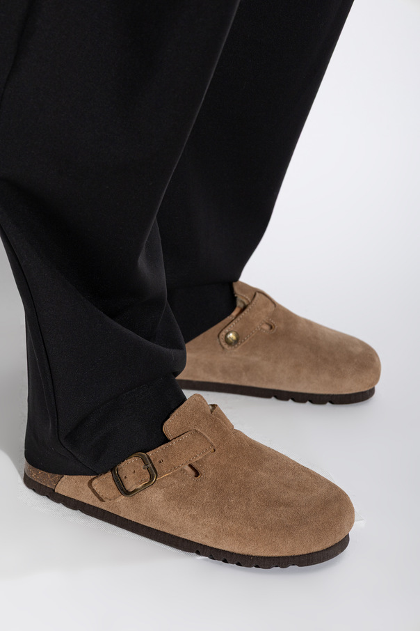 Scholl Suede backstrap slides ‘Fae Backstrap’