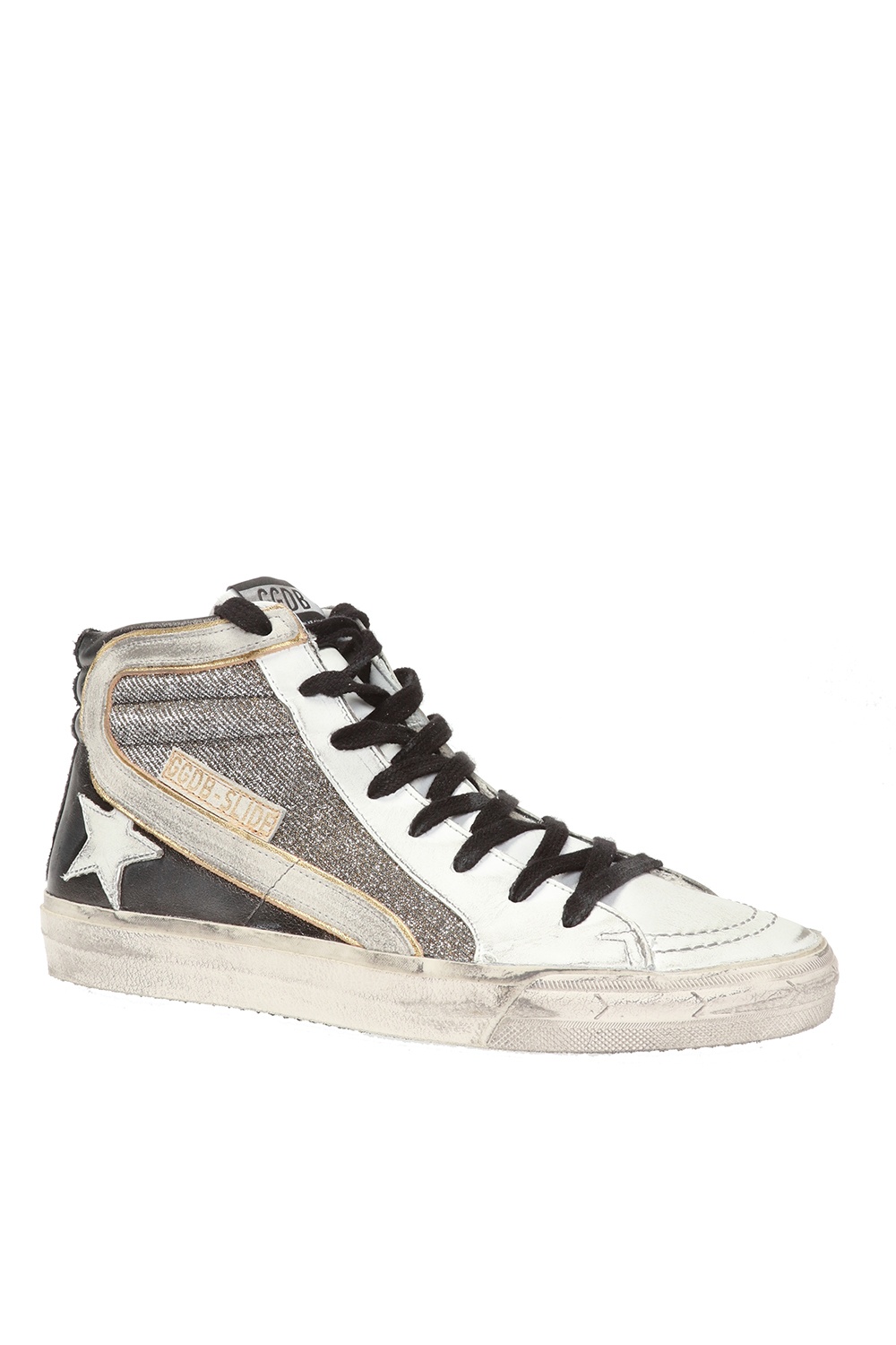 golden goose gunmetal shimmer slide