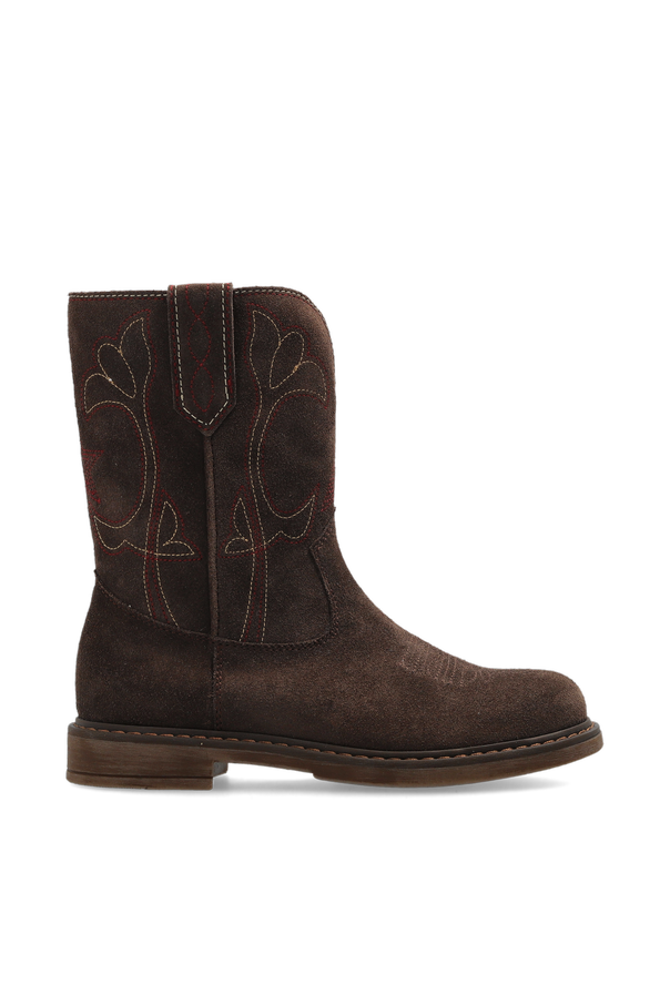 Suede ankle boots ‘WISH STAR BIKER WITH FLOWER EMBROID’ od Golden Goose Kids