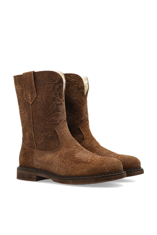 Golden Goose Kids Wish Star Ankle Boots With Embossed Flowers