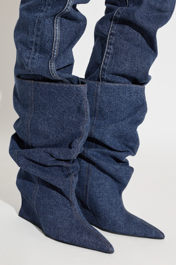 Balmain Jeansowe botki na koturnie