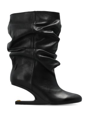 Leather wedge ankle boots