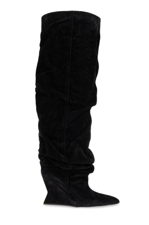 Suede wedge-heeled boots