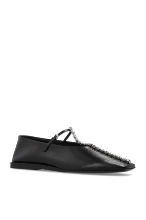 JIL SANDER Lederstiefel mit glänzenden Kristallen