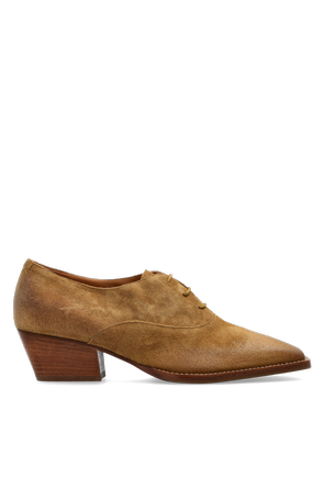 Becky Brown Suede Lace-Up Mid-Heel Pumps by JIL SANDER