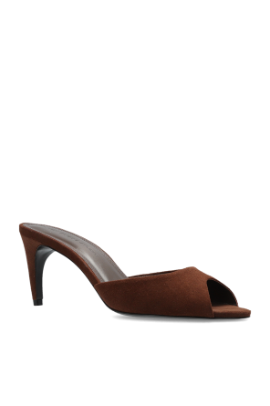 BLACK SUEDE STUDIO Zamszowe klapki na obcasie `Jazz`