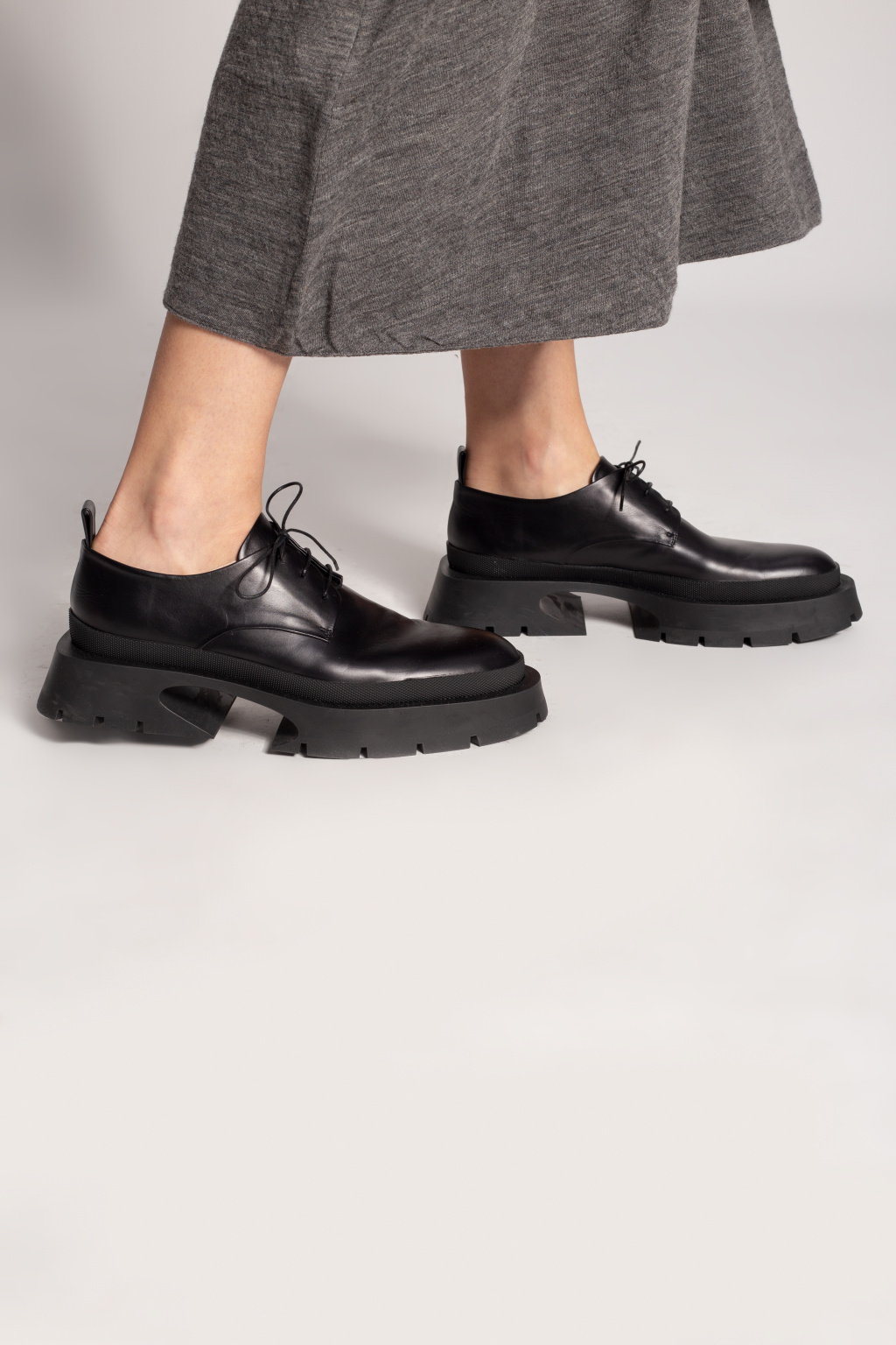 Jil Sander Wood Platform Derby Shoes Black Leather