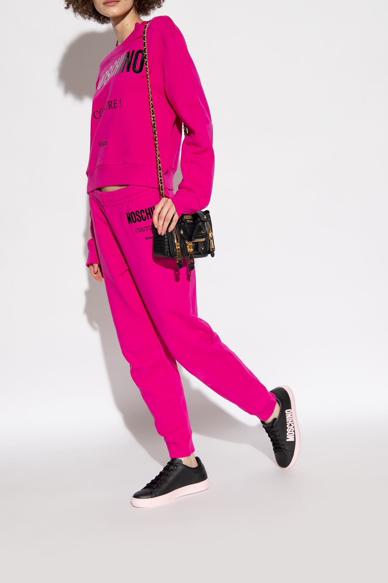 Moschino Cropped Biker Jacket in Pink