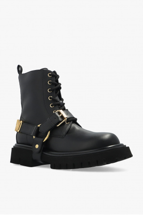 Moschino Ботинки кожаные черные с тонким мехом boot black