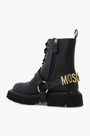 Moschino Ботинки кожаные черные с тонким мехом boot black