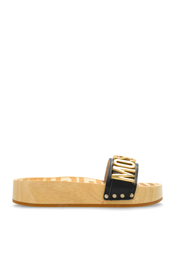 Moschino Klapki na drewnianej platformie