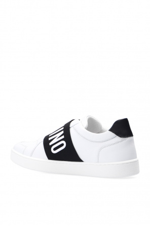 Moschino The is a funky high-top sneaker that has the same recognizable outsole as any other