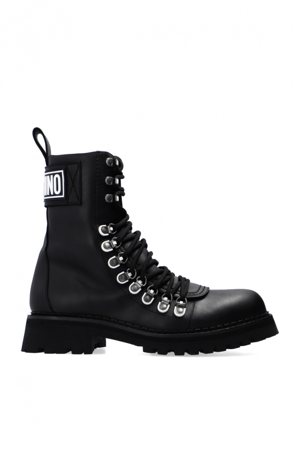 Moschino logo-embossed lace-up leather boots - Black
