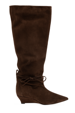 Suede wedge-heeled boots