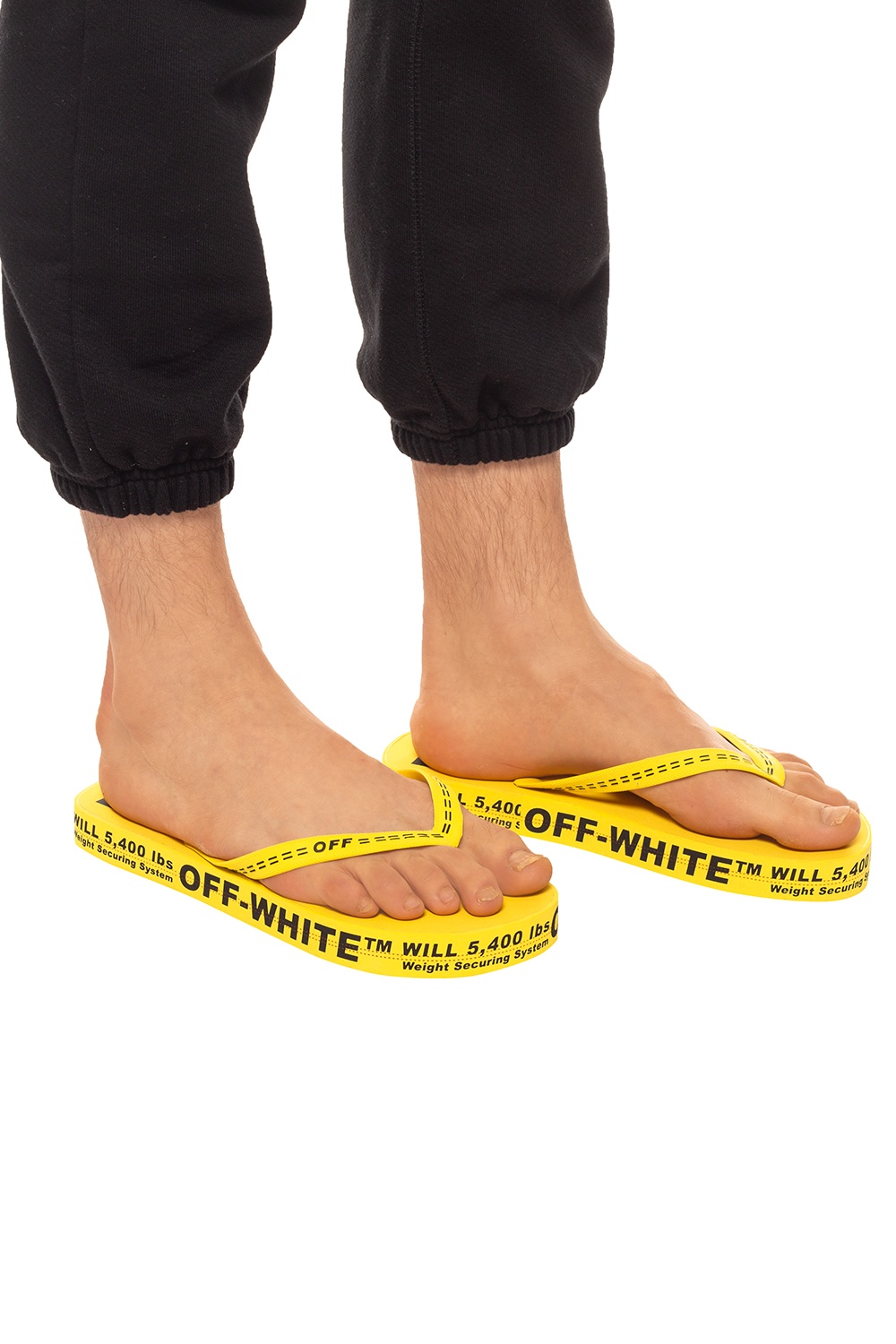 off white yellow flip flops