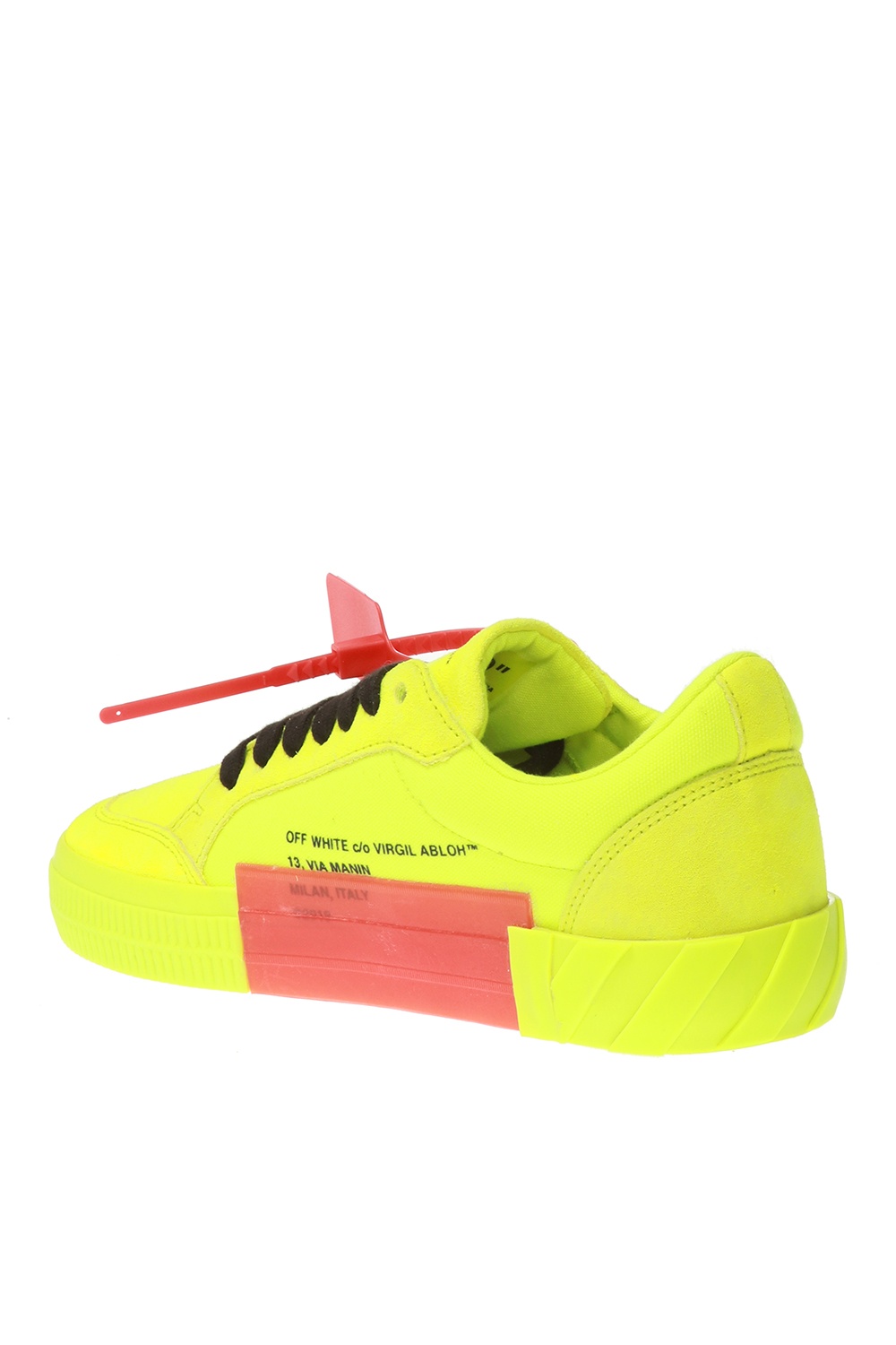 off white black red and yellow shoes