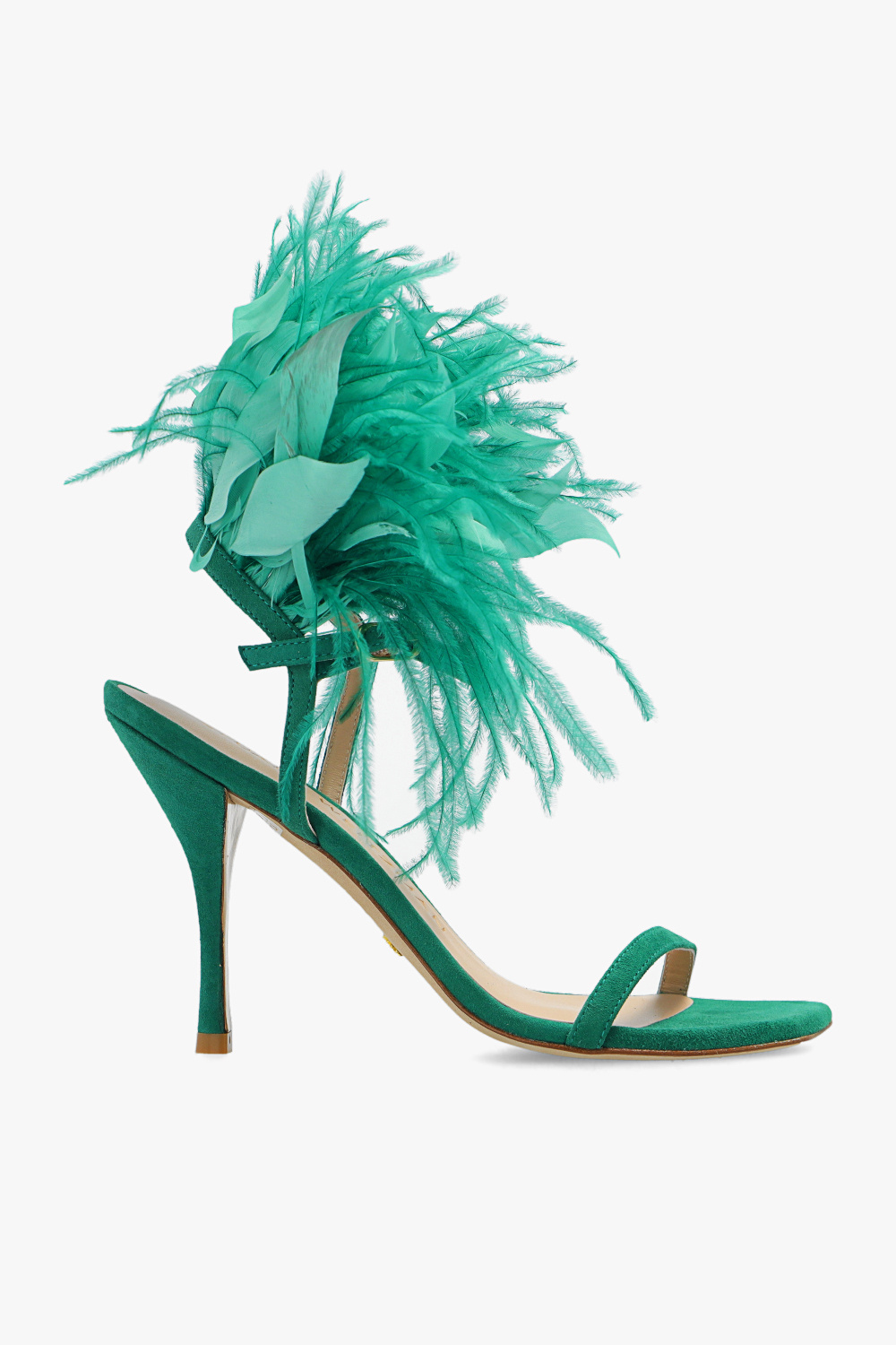 Stuart Weitzman ‘Plume’ heeled sandals with feathers