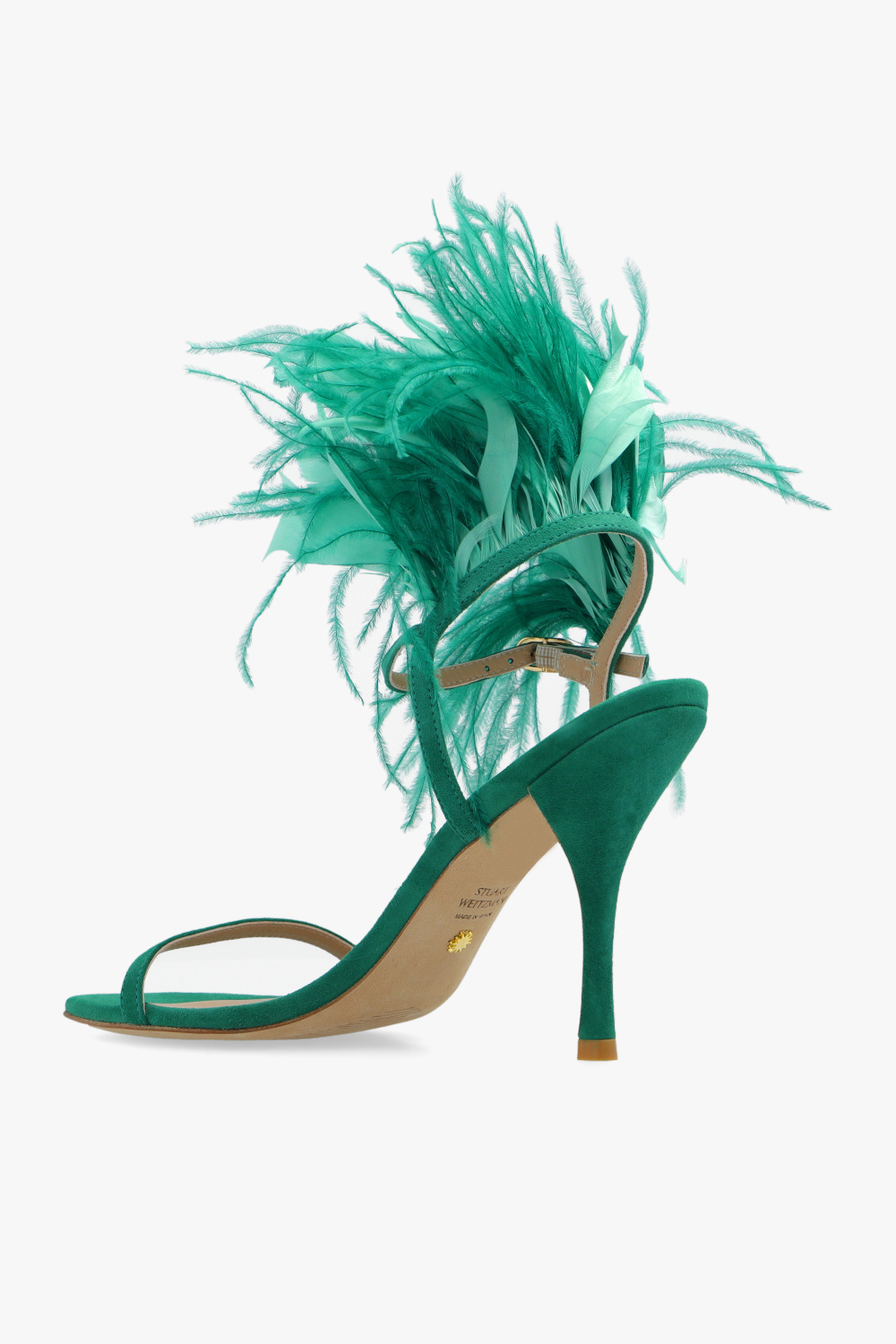 Stuart Weitzman ‘Plume’ heeled sandals with feathers