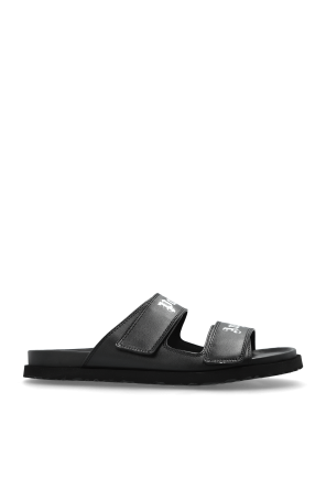 Leather slides with logo