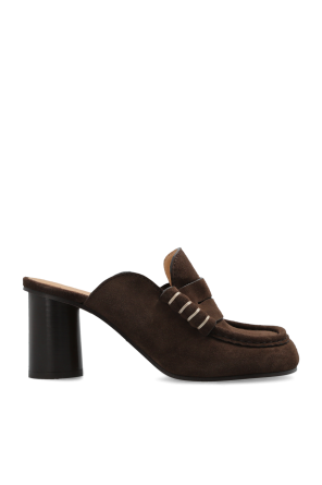 Lederpantoletten mit Absatz