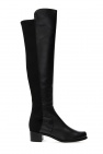 Sorte boot cut-bukser med slidser foran og perlefrynser