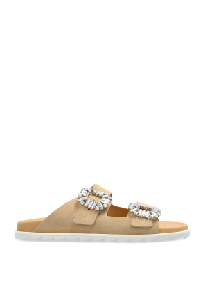 Suede slides with shimmering appliqués