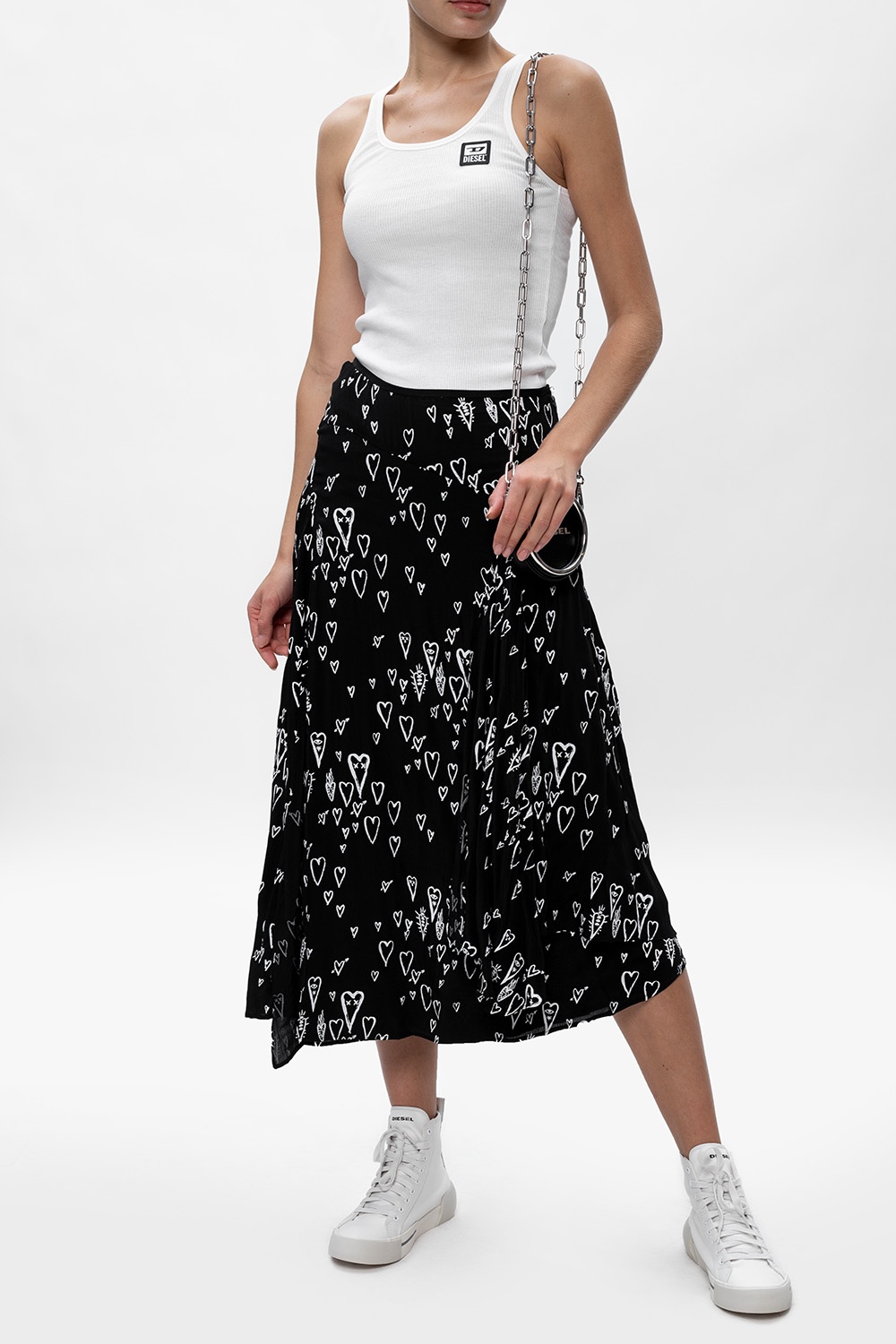 Louis Vuitton Ink Tiger Asymmetrical Pleat Midi Skirt Black White. Size 36