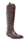 Ganni BROWN Leather cowboy boots