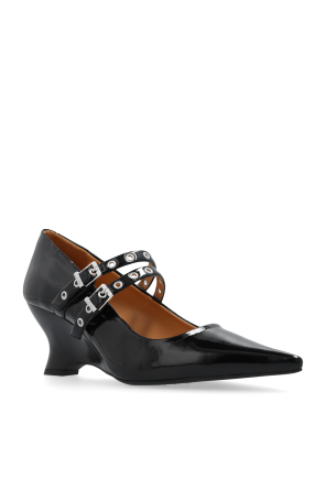 Ganni Patent Leather Wedge Shoes