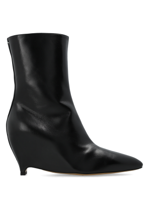 Leather wedge ankle boots