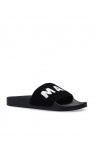 marni shearling-trim Slides with logo