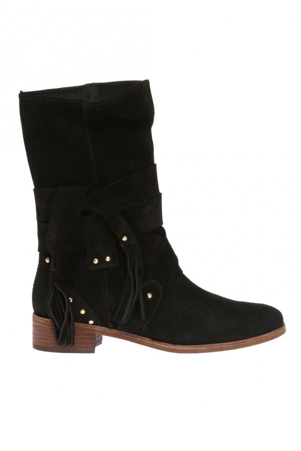 chloe black boots with gold studs